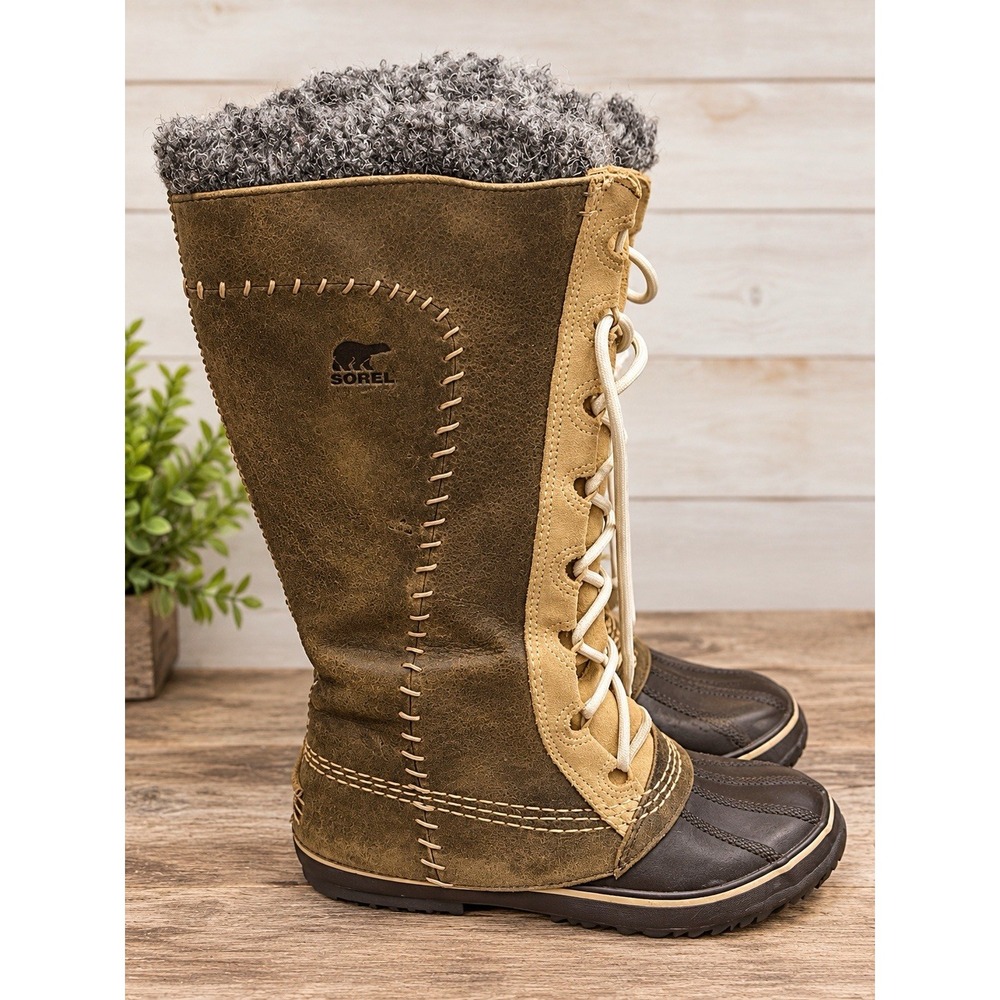 Sorel Cate the Great Tall Boots Waterproof Grained Leather Winter Snow  Size 7